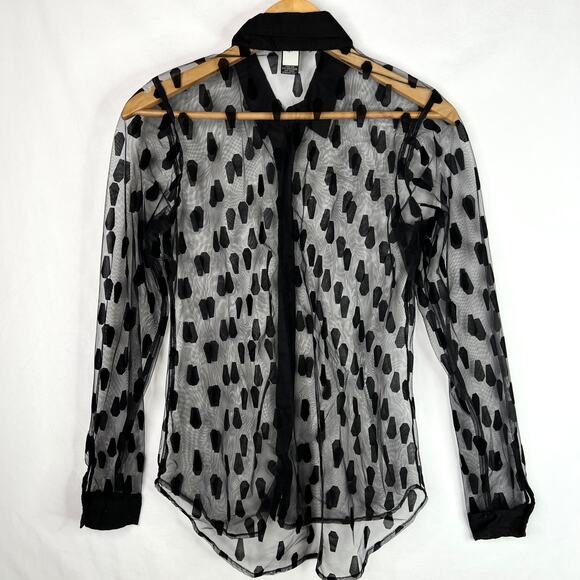Hot Topic Black Sheer Coffin Print Button Down Shirt XS - Picture 2 of 5